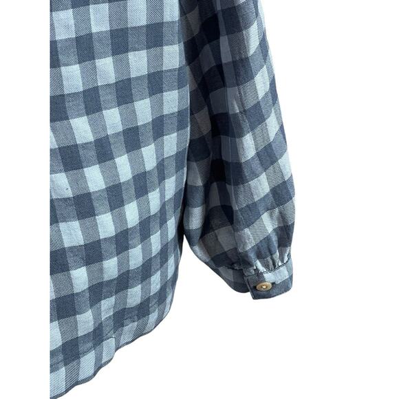 Wrap London Womens Blouse Top Size 14 Blue Check Pleated Tunic Balloon Sleeve - Picture 8 of 9